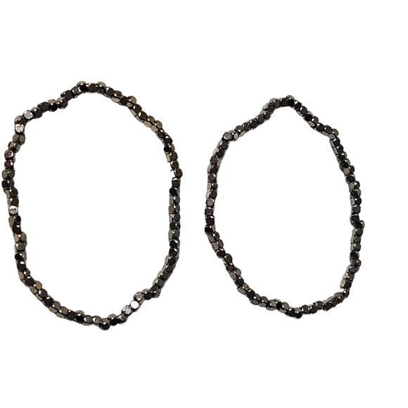 Pyrite Beaded Stretch Bracelets Set Of 2 Classic Retro Fashion Jewelry Women - Picture 1 of 3